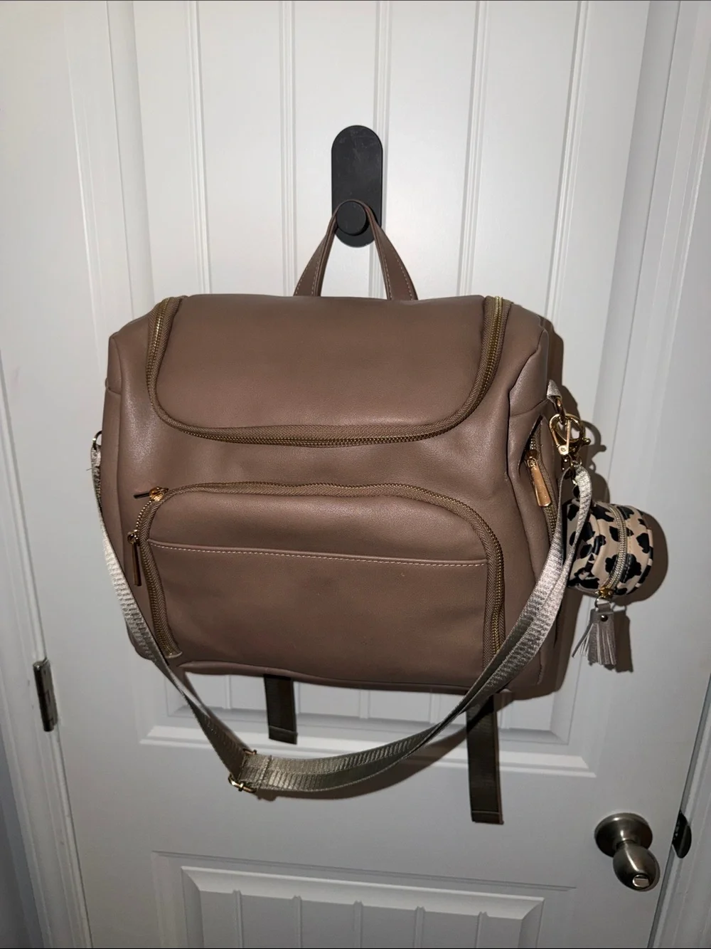 Taupe Diaper Bag Backpack with Itzy Ritzy Paci Holder